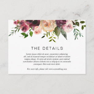 Eenvoudige Bourgogne Wijn Herfst Floral Elegant Br Informatiekaartje