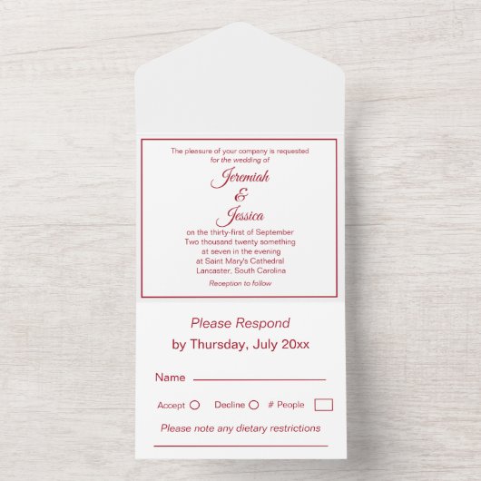 Eenvoudige Bourgondië en Witte Trouw Alles In Eén  All In One Uitnodiging (Binnen)