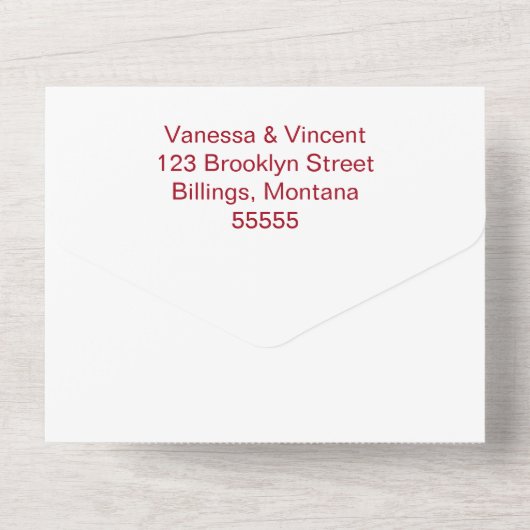 Eenvoudige Bourgondië en Witte Trouw Alles In Eén  All In One Uitnodiging (Achterkant)