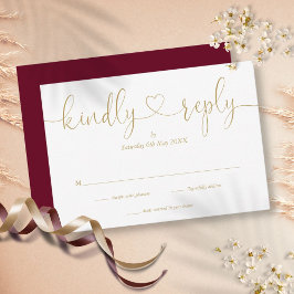 Eenvoudige Bourgondiër En Gouden Script Hart Vrien RSVP Kaartje