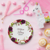 Eenvoudige Bourgondische bloemenbruiloft Papieren Bordje (Feest)