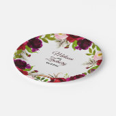 Eenvoudige Bourgondische bloemenbruiloft Papieren Bordje (Gekanteld)