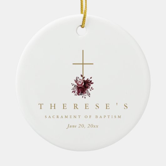 Eenvoudige Bourgondische Bloemenkruis Katholieke D Keramisch Ornament (Voorkant)