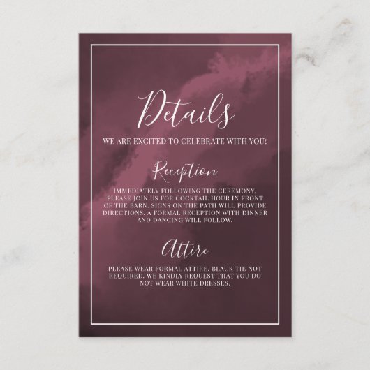 Eenvoudige Bourgondische bruiloft details Informatiekaartje (Voorkant)