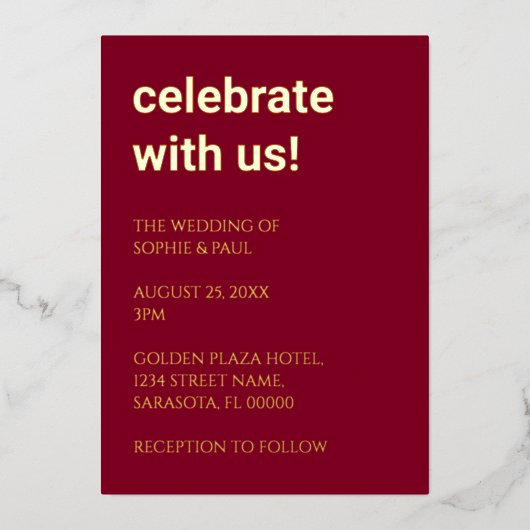 Eenvoudige Bourgondische bruiloft Folie uitnodigin Folie Uitnodiging (Voorkant)