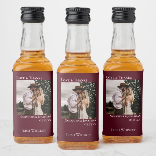 Eenvoudige Bourgondische bruiloft foto Liefde & Be Likeurfles Etiket (Flessen)