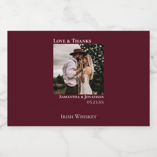 Eenvoudige Bourgondische bruiloft foto Liefde & Be Likeurfles Etiket (Enkel label)