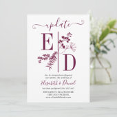 Eenvoudige Bourgondische Initialen bruiloft update Kaart (Staand voorkant)