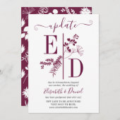 Eenvoudige Bourgondische Initialen bruiloft update Kaart (Voorkant / Achterkant)