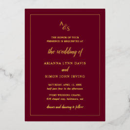 Eenvoudige Bourgondische Monogram Formele Elegante Folie Uitnodiging