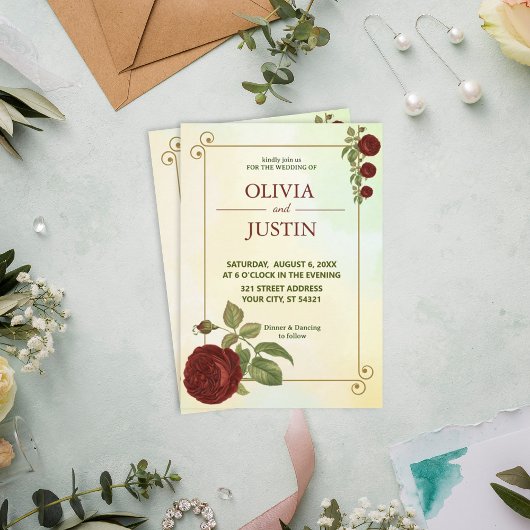 Eenvoudige Bourgondische rode bloem bruiloft uitno Kaart