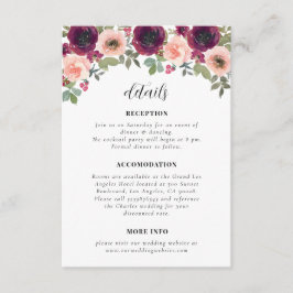 Eenvoudige Bourgondische Waterverf Bloemen Trouwde Informatiekaartje