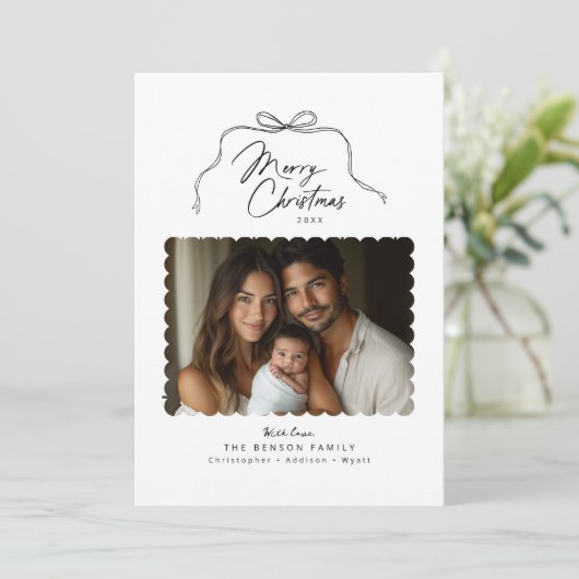 Eenvoudige Bow geschulpte Foto Kerst Kaart (Staand voorkant)