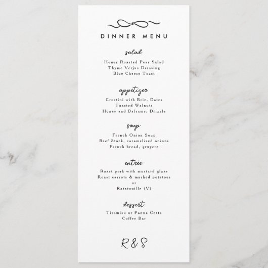 Eenvoudige Bow Wedding Diner Menu (Voorkant)