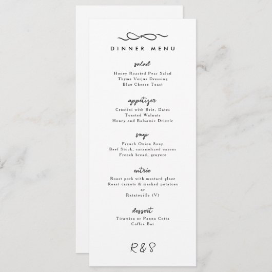 Eenvoudige Bow Wedding Diner Menu (Voorkant / Achterkant)