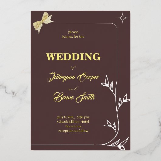 EENVOUDIGE BRANCH GRENS WETH RIBOON DESIGN / SOFT FOLIE UITNODIGING (Voorkant)