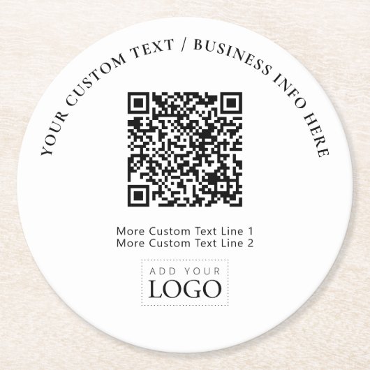 Eenvoudige Branded Business Logo QR Code Promotie Ronde Kartonnen Onderzetter (Voorkant)