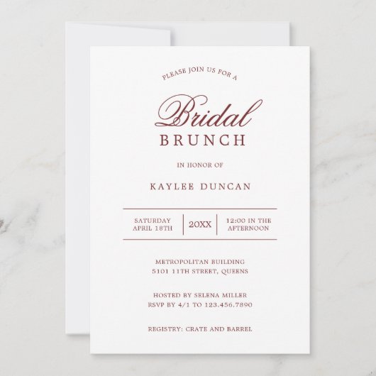 Eenvoudige bridale bruinkool uit Bourgogne en Whit Kaart (Voorkant)