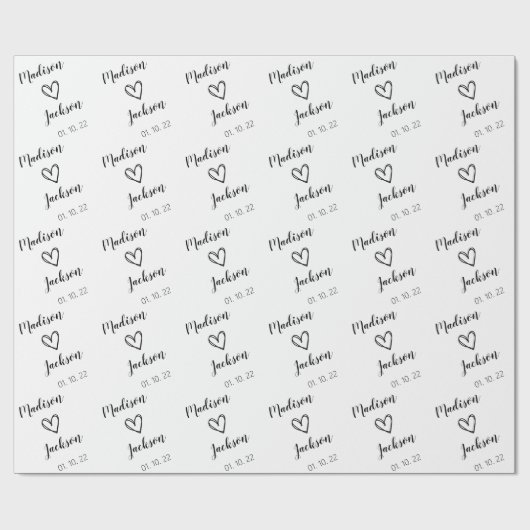 Eenvoudige bride- en bruinnamen bruiloft wit cadeaupapier (Vlak)