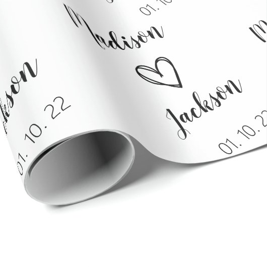 Eenvoudige bride- en bruinnamen bruiloft wit cadeaupapier (Rol Hoek)