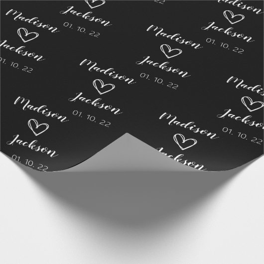 Eenvoudige bride- en bruinnamen Weddenschap Black Cadeaupapier (Hoek)