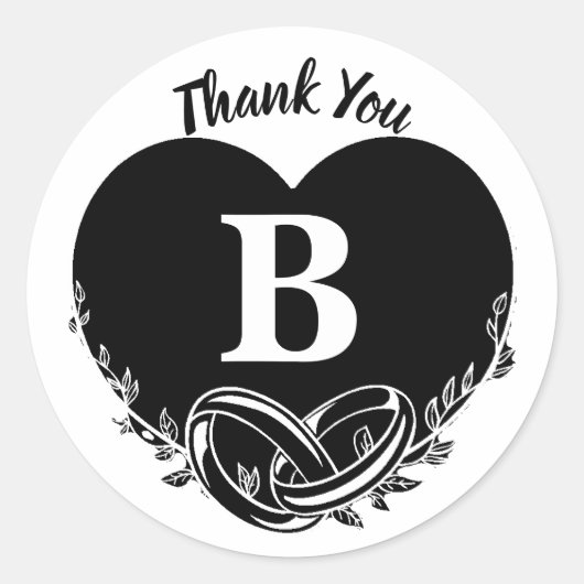 Eenvoudige brief van hart gebladerte bruiloft Dank Ronde Sticker (Voorkant)