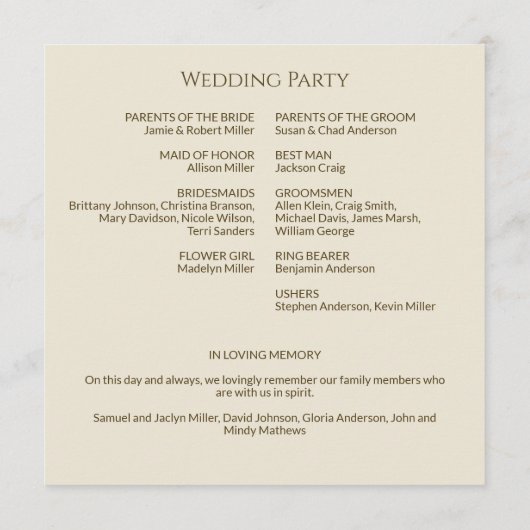 Eenvoudige Brons & Goud Monogram Huwelijksceremoni Programmakaart (Achterkant)