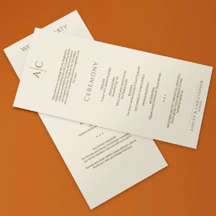 Eenvoudige Brons & Goud Monogram Huwelijksceremoni Programmakaart