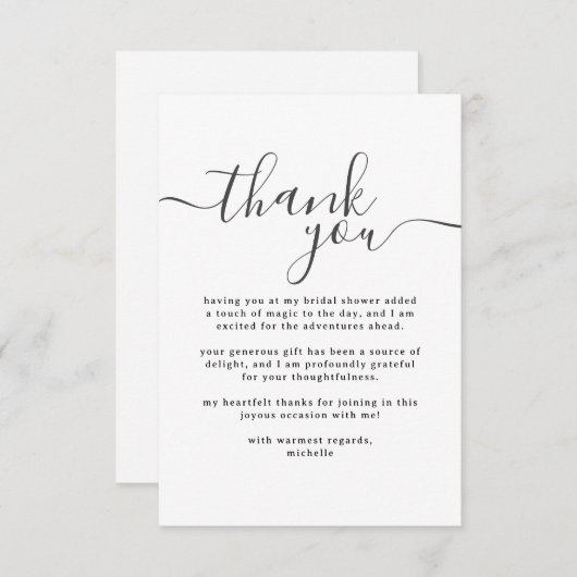 Eenvoudige bruidsdouche in zwart en wit bedankkaart (Voorkant / Achterkant)