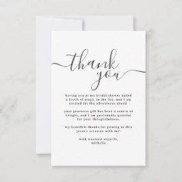 Eenvoudige bruidsdouche in zwart en wit bedankkaart