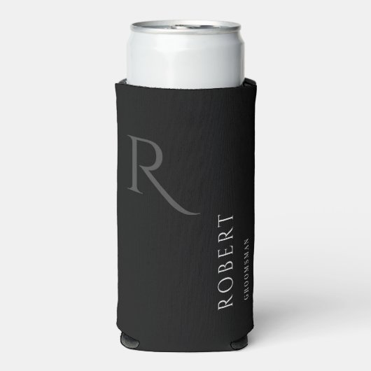 Eenvoudige bruidsjonker monogram naam bruiloft seltzer blikjeskoeler (Seltzer Voorkant)