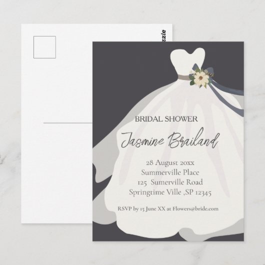  Eenvoudige Bruidsjurk met Bloemen Bruids Shower   Briefkaart (Voorkant / Achterkant)