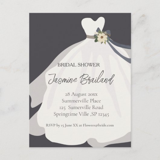  Eenvoudige Bruidsjurk met Bloemen Bruids Shower   Briefkaart (Voorkant)