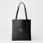 Eenvoudige bruidszwart monogram  tote bag<br><div class="desc">Monogram Tas.  Bridesmaid cadeau.  Zwarte achtergrond.  Grijze monogram.</div>