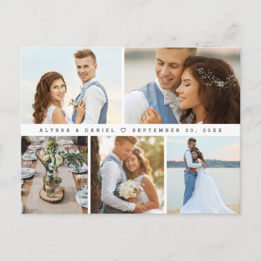 Eenvoudige bruiloft 5 fotocollage briefkaart (Voorkant)