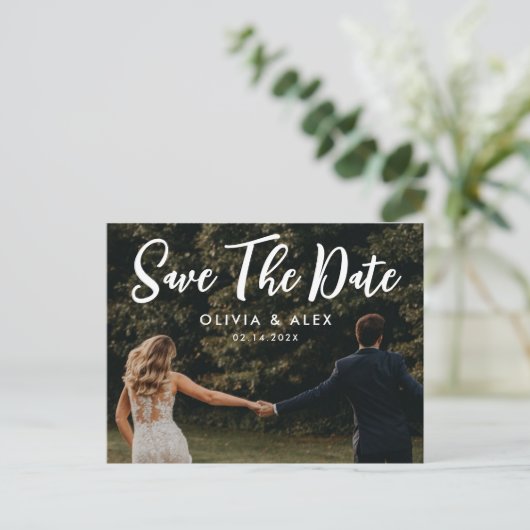 Eenvoudige bruiloft Bewaar de datumfoto Briefkaart (Staand voorkant)