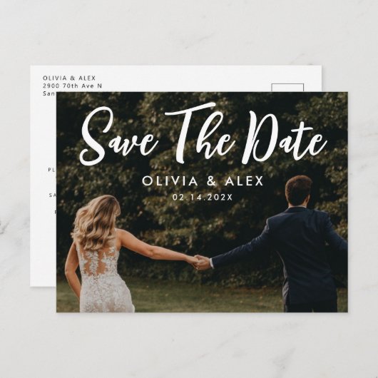 Eenvoudige bruiloft Bewaar de datumfoto Briefkaart (Voorkant / Achterkant)