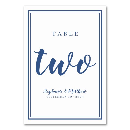 Eenvoudige Bruiloft Blauw & Wit Tafel Nummer Twee Kaart (Voorkant)