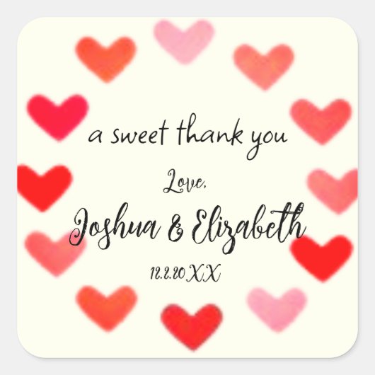 Eenvoudige bruiloft cadeau gunst hart handgeschrev vierkante sticker (Voorkant)
