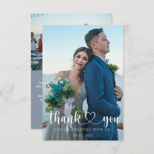 Eenvoudige bruiloft dank u 2 foto bedankkaart (Voorkant / Achterkant)