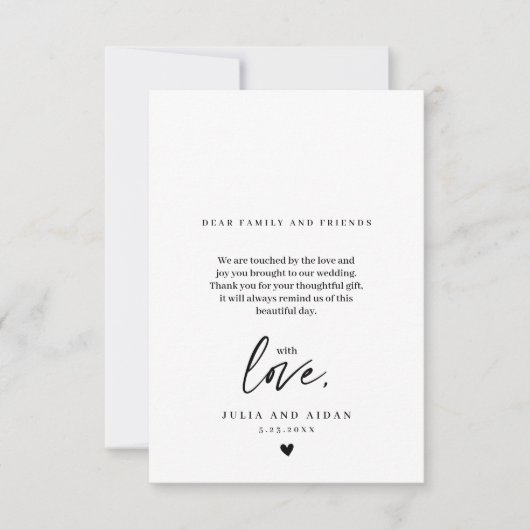 Eenvoudige bruiloft dank u script bericht Modern Bedankkaart (Voorkant)