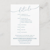 Eenvoudige bruiloft Details Blauwe kalligrafie Tij Informatiekaartje (Voorkant)