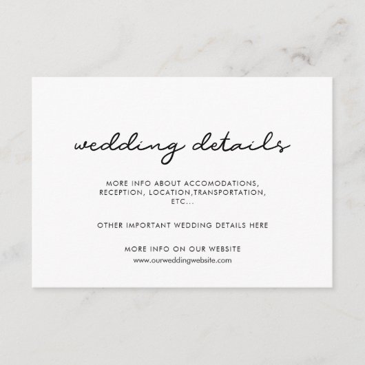 Eenvoudige bruiloft details kaart (Voorkant)