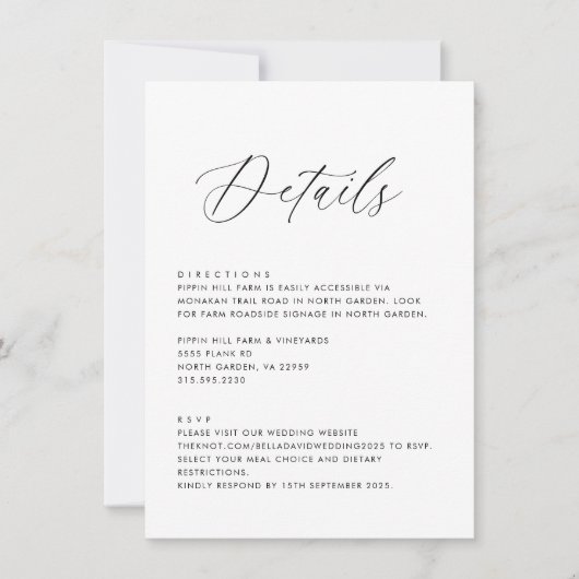 Eenvoudige bruiloft Details Routebeschrijving RSVP Kaart (Voorkant)