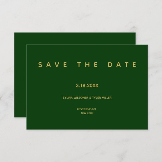 Eenvoudige bruiloft Emerald Green-minimalist Save The Date (Voorkant / Achterkant)
