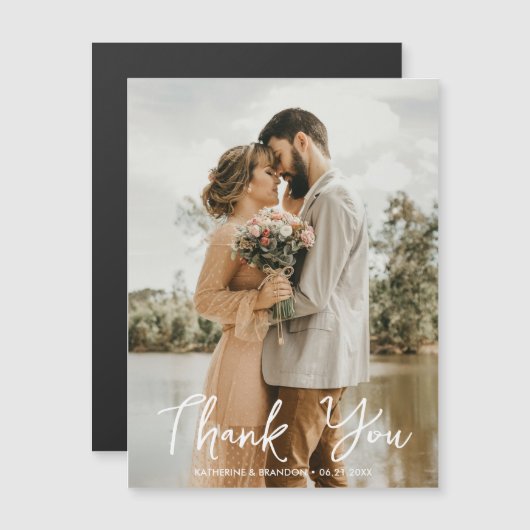 Eenvoudige bruiloft Foto Dank je magnetische kaart (Voorkant / Achterkant)