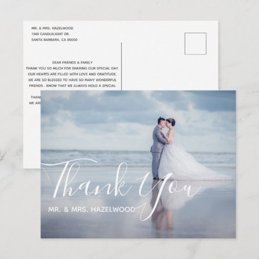 Eenvoudige bruiloft foto Hartelijk dank Briefkaart (Voorkant / Achterkant)