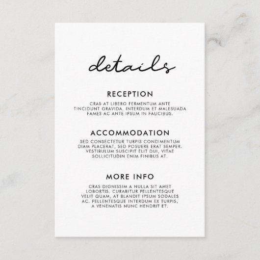 Eenvoudige bruiloft gast informatie kaart (Voorkant)