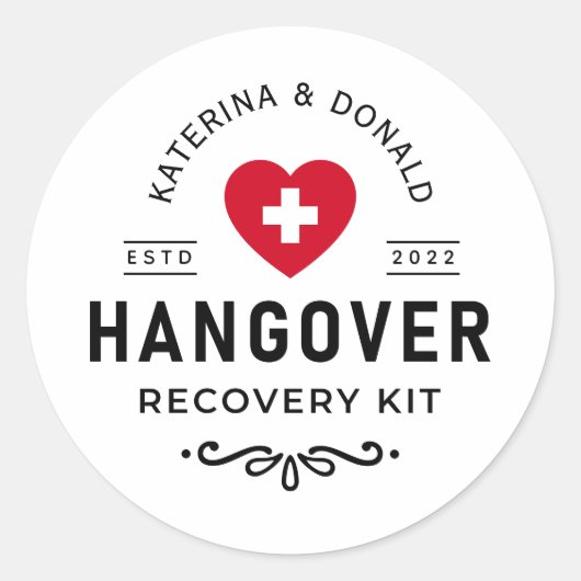 Eenvoudige bruiloft Hangover Recovery Kit Ronde Sticker (Voorkant)
