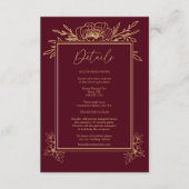 Eenvoudige bruiloft in Burgundy Gold Floral - Deta Informatiekaartje (Voorkant)